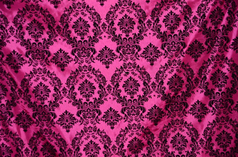Fuchsia Damask Flocking Polyester Taffeta Fabric