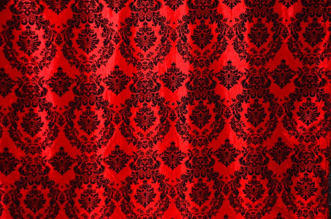 Red Damask Flocking Polyester Taffeta Fabric