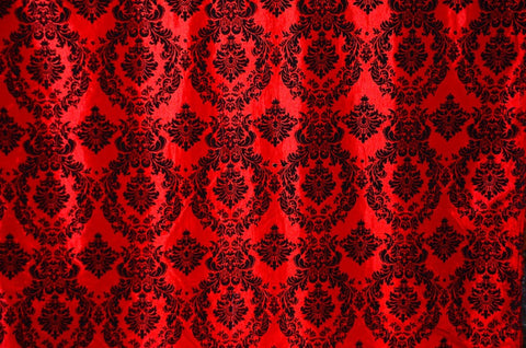 Red Damask Flocking Polyester Taffeta Fabric